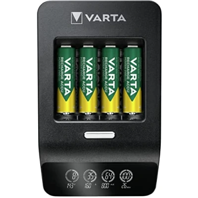 Obrázek Ultra rychlá nabíječka Varta + pro AA / AAA, nabíjení s jedním slotem, detekce vadných článků, lze použít po celém světě, vč. 4x RECHARGE ACCU Power 2100mAh