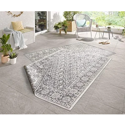 Obrázek NORTHRUGS koberec Curacao pro vnitřní i venkovní použití 80 x 150 cm oboustranný odolný proti povětrnostním vlivům Moderní grafický vzor Běhoun na balkon, terasu, zahradu, zimní