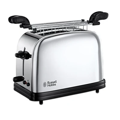 Obrázek Russell Hobbs Toustovač Sandwich [na 2 kotouče vč. sendvičových/paniniových kleští] z nerezové oceli Victory (extra široké štěrbiny na tousty, 6 stupňů opečení + funkce rozmrazování a zahřívání, 1200