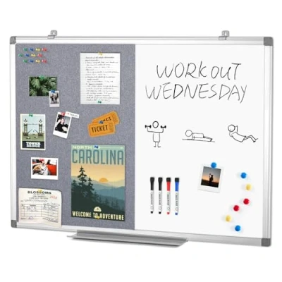 Obrázek Swansea Whiteboard magnetická tabule a nástěnka plstěná nástěnná dekorace s hliníkovým rámem do kuchyně, bytu, kanceláře školy, 90 x 60 cm