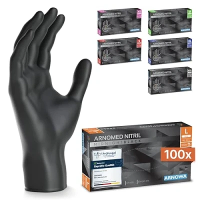 Obrázek ARNOMED rukavice na jedno použití 100 kusů/krabička, černé nitrilové L, jednorázové bez pudru a latex, k dispozici ve vel. XS, S, M, XL XXL