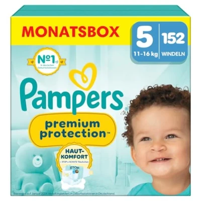 Obrázek Pampers Dětské plenky velikost 5, prémiová ochrana, x 152, 11 kg 16 kg, dvojitá ochrana pro pohodlí pokožky a proti vytékání