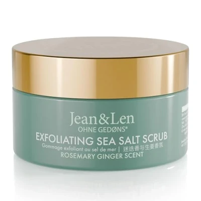 Obrázek Jean &amp; Len Exfoliating Sea Salt Scrub Rosemary Ginger, pro vonný zážitek z čištění, s bohatými oleji, vysoce kvalitními kelímky, peeling ze solného oleje bez parabenů a silikonů, 300 g