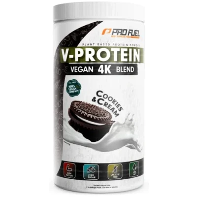 Obrázek Veganský proteinový prášek Cookies &amp; krémový 750 g V PROTEIN 4K směs neuvěřitelně chutný ze slunečnic, sóji, konopných semen a dýňových rostlinný se 78 % bílkovin