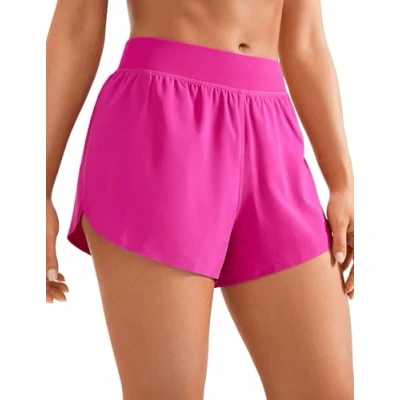 Obrázek CRZ YOGA Dámské běžecké šortky Mid Waist Running Shorts boční Splits Sport Workout krátké kalhoty lehké prodyšné sportovní kalhoty, Fialová ibišek