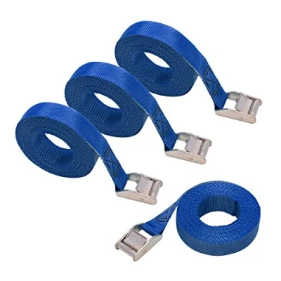 Obrázek Amazon Basics upínací popruh, 2,5 m dlouhý, 25 mm široký, zatížitelnost 150 kg, odpovídá DIN, modré, 4 kusy