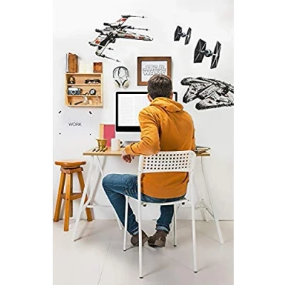 Obrázek Komar Star Wars dekorační nálepka SPACESHIPS 100 x 70 cm nástěnné tetování, na zeď, stěnu, nástěnný obraz, kosmická loď, Millennium soke, dětský pokoj 14723h bílá/černá