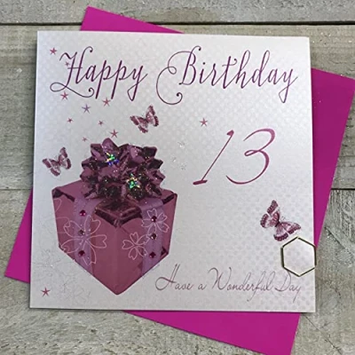 Obrázek WHITE COTTON CARDS Geburtstagskarte zum 13. Geburtstag, handgefertigt, WBA13, weiß, 16cm x 16 cm