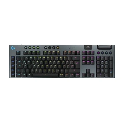 Obrázek Logitech G G915 X Lightspeed plochá bezdrátová herní klávesnice s klávesovými krytkami Double Shot PBT, RGB podsvícení, červené lineární přepínače GL pro PC/Mac, rozložení DEU QWERTZ černá