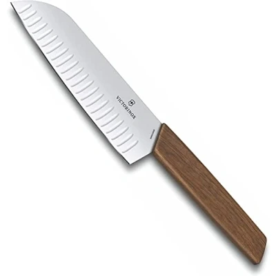 Obrázek Victorinox, Swiss Moderní, profesionální nůž Santoku, extra ostrá čepel, kulový brus, 17 cm, ušlechtilá dřevěná rukojeť, nerezová ocel, hnědý