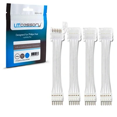 Obrázek Litcessory 6pólový na zkráceném konci prodlužovací kabel pro Philips Hue Lightstrip Plus (50 mm, 4 ks, bílý STANDARD 6 POLIG V3)