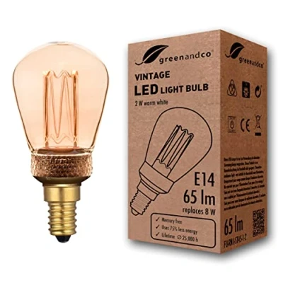 Obrázek greenandco® Vintage designová LED žárovka pro náladové osvětlení E14 ST45 Edison žárovka, 2 W 65 lm 1800 K zlato extra teplá bílá 320 230 V bez mihotání, nestmívatelná, roky záruka