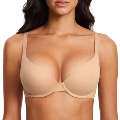 Obrázek DOBREVA Dámská Push Up podprsenka s kosticemi měkké tričko BHS se světlem polstrované komfort Sexy, teplá béžová