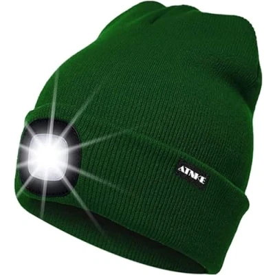 Obrázek ATNKE LED osvětlená čepice, dobíjecí USB běžecká čepice se světlem extrémně jasná 4 lampa zima teplá čelovka pro muže a ženy dárky, Zelená