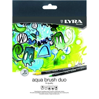 Obrázek LYRA Aqua Brush Duo Marker sada s 36 štětcovými tužkami na bázi vody pro umělce každého věku popisovač dvojitým hrotem jemné detaily a široké tahy trvanlivý barevný