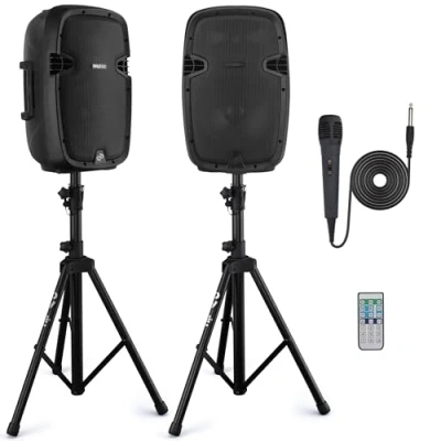 Obrázek Pyle PPHP1049KT Bluetooth PA Aktiver Lautsprecher mit Mikrofon, 25,4 cm Bühnen Bass Subwoofer, eingebauter USB für MP3 Verstärker, DJ Sound Stereo Konzert Audio oder Bandmusik