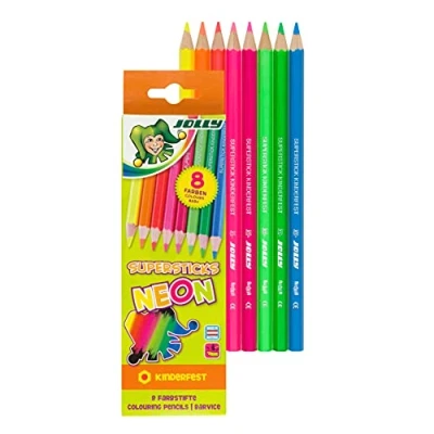 Obrázek Jolly Neonové pastelky Superstick barevné dětské a odolné proti rozbití nejedovaté extra silná náplň 8 tužek v kartonovém pouzdře