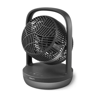 Obrázek PHILIPS Oscilační stolní ventilátor série 3000. Silná &amp; super tichá technologie SilentWings. 23 dB. Ocirkulace vzduchu. Sklon 180. 12hodinový časovač. Pro ložnici, dům a kancelář. Černý (CX3050/01)