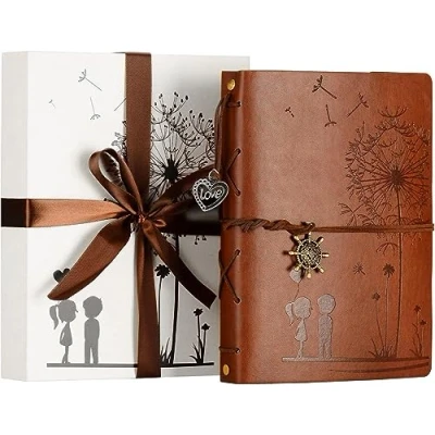 Obrázek ZEEYUAN Fotoalbum pro vlastní tvorbu 60 stran 18 x 22 cm vintage kniha hostů vzor kůže fotokniha s rohy fotografií jako pěkný dárek k Valentýnu narozeninám a Vánocům páry radost
