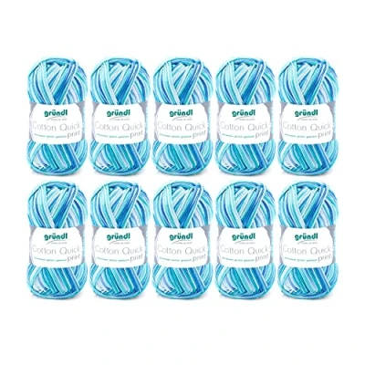 Obrázek Gründl Cotton Quick Print pletací příze / háčkovací (barevná ze 100% bavlny, certifikováno Öko Tex, 50 g 125 m, tloušťka jehlic: 3 4, 10 x g), Aqua Multicolor