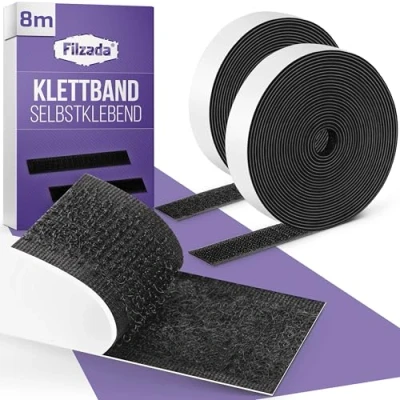 Obrázek Filzada® 8 metrů suchých zipů samolepicí extra silná černá 20 mm široký suchý zip lepicí páska na vnitřní i venkovní