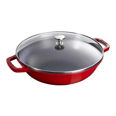 Obrázek STAUB Wok z litiny, 30 cm, vč. skleněné poklice, vhodné pro indukci, třešňově červená