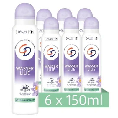 Obrázek CD Deosprej &#039;vodní lilie&#039;, 6 x 150 ml, deodorant bez hliníkových solí, dlouhodobá ochrana po dobu 24 h, vhodný pro citlivou pokožku, veganská péče o tělo