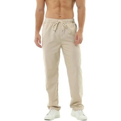Obrázek HOEREV Men Casual plážové kalhoty lněné kalhoty, Béžová