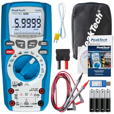 Obrázek PeakTech P 3442 True RMS digitální multimetr pro elektrikáře s 60000 Counts a 4.0 Bluetooth, profesionální ruční multimetr, auto hold, TÜV/GS, měřič napětí, zkoušečka průchodnosti, měřicí přístroj