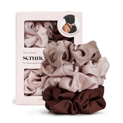 Obrázek Kitsch Satin Haargummis für Frauen Weicher als Seidenscrunchies Haare, Scrunchies Mädchen, Frauen, Seidenhaargummis, Seiden Pferdeschwanzhalter, 5 Stück (Cameo)