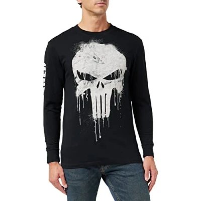 Obrázek Marvel Pánské Avengers Punisher Skull tričko s dlouhým rukávem, černá (Black BLK)