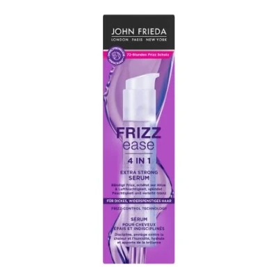 Obrázek John Frieda 4 in 1 Extra Strong Serum obsah: 50 ml Typ vlasů: silné, nepoddajné Z řady Frizz Ease Zamezte Chrání před teplem a vlhkostí vzduchu