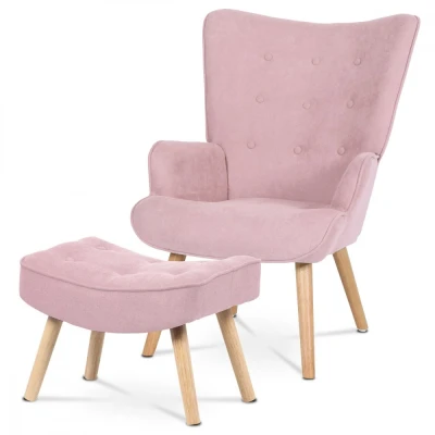 Obrázek Křeslo &quot;ušák&quot; s podnožkou, potah starorůžová látka, nohy masiv kaučukovník AK 302 PINK2