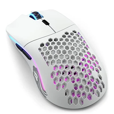 Obrázek Glorious Gaming Model O Wireless Mouse Superleichte 69 g, Wabendesign, RGB Beleuchtung, beidhändig, verzögerungsfreier 2,4 GHz Funk, bis zu 71 Stunden Akku Mattweiß