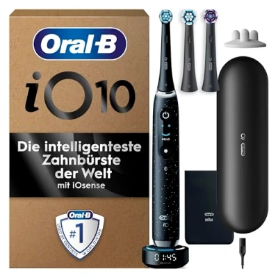 Obrázek Oral B iO Series 10 Plus Edition elektrický zubní kartáček/elektrický kartáček, 3 nástrčné kartáčky, pouzdro, 7 režimů, Designed by Braun, dárek pro muže/ženu, černý