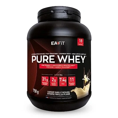 Obrázek Whey Protein prášek vanilka 750 g Premium syrovátkové proteiny pro růst svalů Isolate proteinový proteinové preparáty EAFIT made in France
