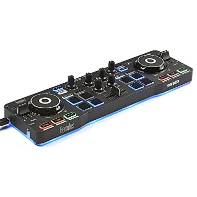 Obrázek Hercules DJControl Starlight Tragbarer 2 Deck DJ USB Controller mit 8 Pads, Serato Lite Software, für PC und MAC