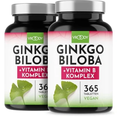 Obrázek Ginkgo Biloba 3000, 2x 365 kusů vítěz cena výkon + B Vitamin Power Komplex, obsahuje 14,4 mg flavonglykosidu a 3,6 ginkgolidu bez přísad, laboratorně testováno, vyrobeno s láskou v Rakousku