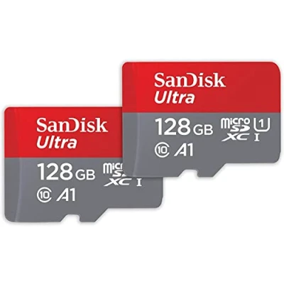 Obrázek SanDisk Paměťová karta Ultra microSDXC UHS I 128 GB + SD adaptér balení 2 ks (pro chytré telefony a tablety, A1, třída 10, U1, videa ve Full HD, rychlost čtení až 140 MB/s)