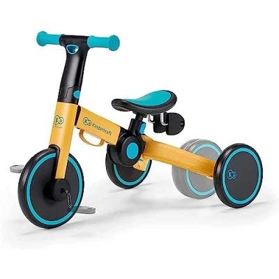 Obrázek Dětská síla tříkolka 3v1 4TRIKE, lehký skluz, odrážedlo, skládací, ergonomické sedlo, od 12 měsíců do 5 let, žluté