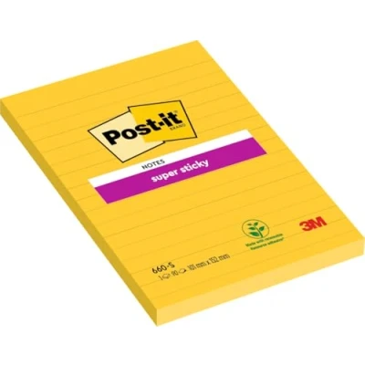 Obrázek Post it® 660 S Super Sticky Notes 6 bloků à 75 listů, narcissenžlutá, linkované (102 x 152 mm) narcově žlutá
