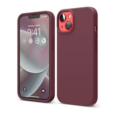 Obrázek elago ochranné pouzdro pro iPhone 14, tekutý silikon, na celé tělo, nárazuvzdorné, tenké mobil, odolné proti poškrábání, měkká podšívka z mikrovlákna, 15,5 cm (burgundská