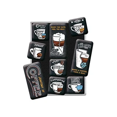 Obrázek Nostalgic Art Retro magnety na lednici, 9 kusů, Anatomy of Coffee nápad dárek pro fanoušky kávy, magnetická sada magnetické tabule, vintage design