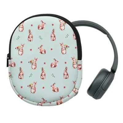 Obrázek kwmobile pouzdro kompatibilní se Sony WH CH520 / CH510 Neoprénové Case na headset z robustní neoprenové látky bílá, hnědá, šedozelená zajíci a květiny