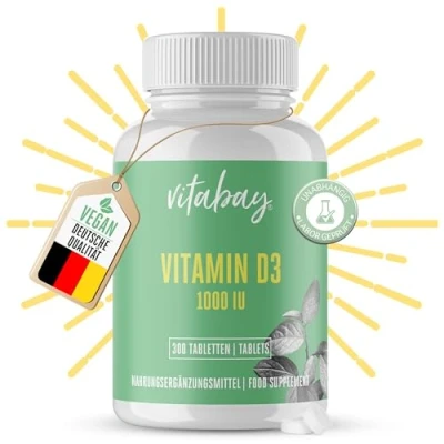 Obrázek Vitabay vitamín D3 Depot 1000 I.E. 300 Veganské tablety vitamin D vysoká dávka vitaminu kapsle Vit