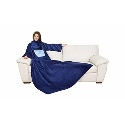 Obrázek Kanguru Fleecová deka s rukávy jednobarevná, polyester, středně modrá, 140 x 210 cm