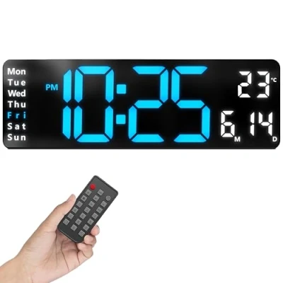 Obrázek Opis Clock 1 XL modrá/bílá: Nástěnné hodiny digitální s ukazatelem teploty, velké svítící LED bez tikání