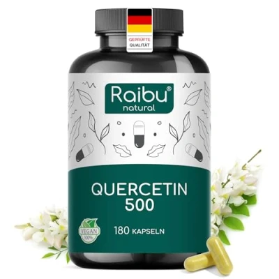 Obrázek Vysoká dávka kvercetin 180 kapslí 500 mg v jedné kapsli zásoba na 6 měsíců vysoce kvalitní surovina: japonský knírek bez přísad a veganského Raibu