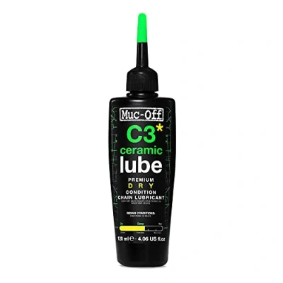 Obrázek Muc Off C3 Ceramic Dry Chain Lube suchý řetězový olej jízdní kolo, 120 ml Premium mazací tuk na řetězy, sprej řetěz s barvivem UV tracer pro suché a prašné podmínky