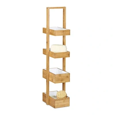 Obrázek Relaxdays Bambusový regál s policemi (v x š h) 88,5 25,5 18,5 cm, praktický koupelnový jako odkládací stojan se 4 košíky, bambusové dřevo, z přírodního dřeva do koupelny a jiných vlhkých místností, přírodní